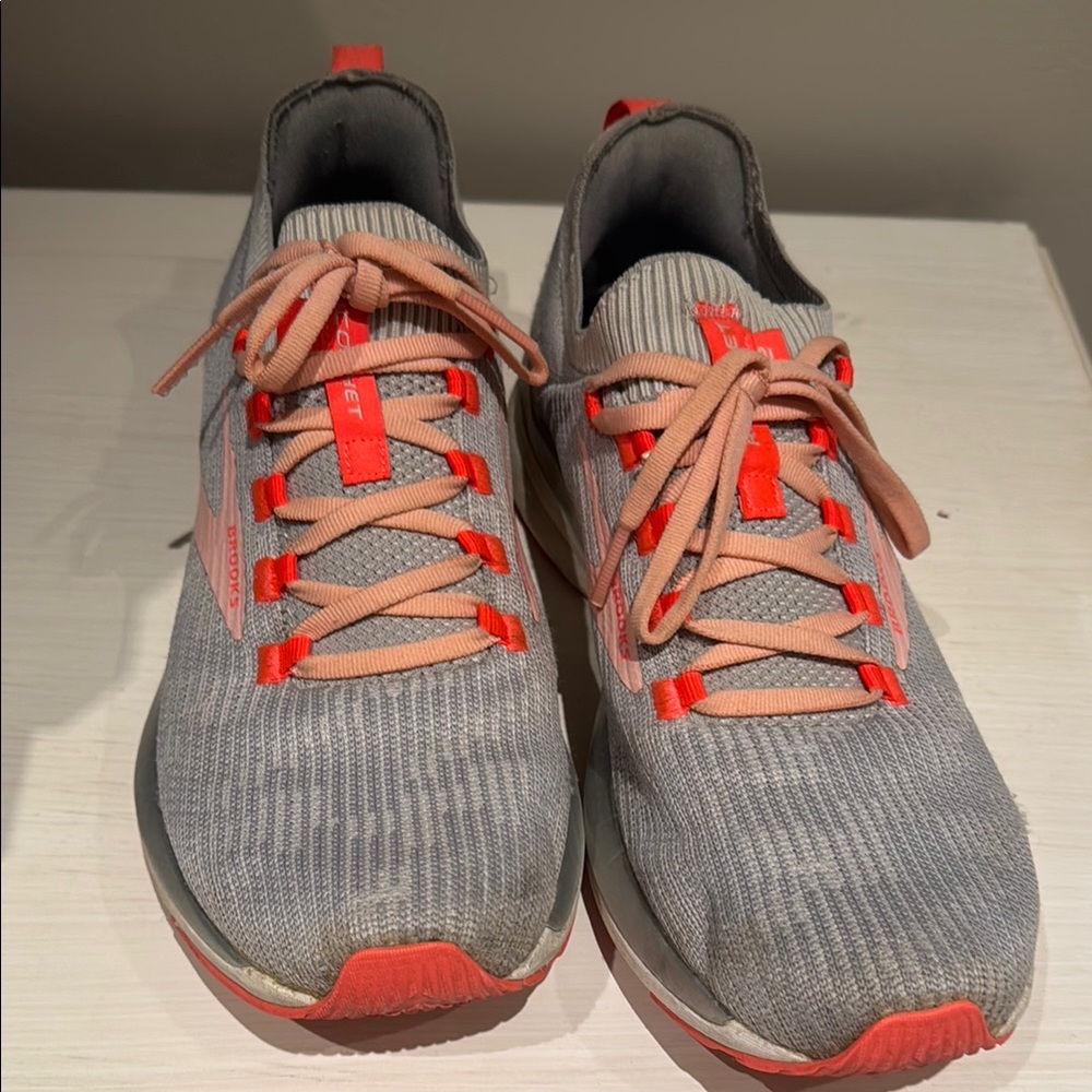 Brooks Gray and Red Athletic Shoes